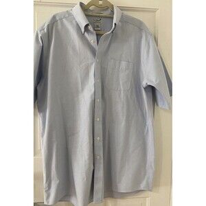 LL Bean Mens large 17 Tall  light blue Short Sleeve Button Shirt Collar